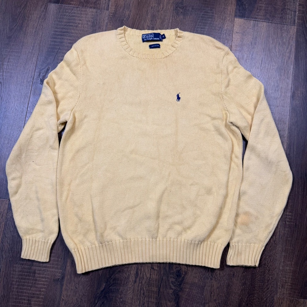 Vintage 90s Polo Ralph Lauren Men's Size M Yellow Knit Crewneck Sweater Preppy
